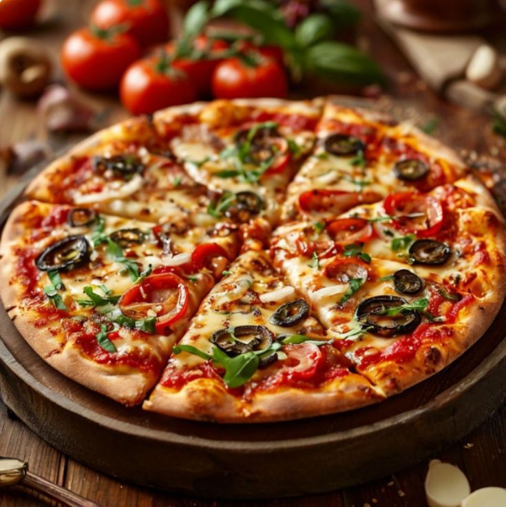 Fresh pizza served on a clean white table